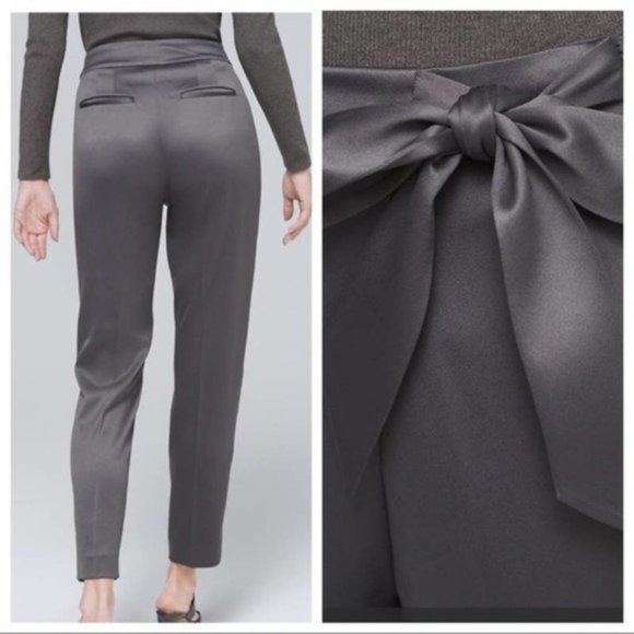 White House Black Market Bow-Belt Satin Tapered Ankle Pants - Picture 2 of 6